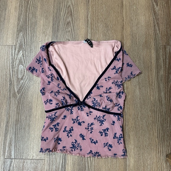 Motel Rocks Tops - Motel Rocks Livi Mesh Top in Pink and Navy Botanist Flocking